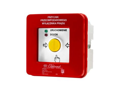 Przycisk ppoż wyłącznika prądu p/t, NC-NC NC-NC, diody uniwersalne (230V AC lub 24V DC) czerw/ziel PPWPp-6 B - certyfikat CNBOP