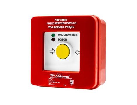 Przycisk ppoż wyłącznika prądu n/t, NC-NC NC-NC, diody uniwersalne (230V AC lub 24V DC) czerw/ziel PPWP-6s A - certyfikat CNBOP