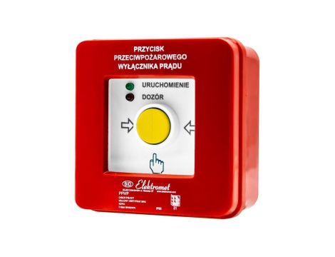 Przycisk ppoż wyłącznika prądu n/t, NC-NO, diody uniwersalne (230V AC lub 24V DC) czerwona/zielona PPWP-1 B - certyfikat CNBOP