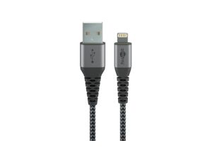 Kabel tekstylny Lightning na USB-A z metalowymi wtyczkami (szary / srebrny) 0,5 m - Długość kabla 0.5 m