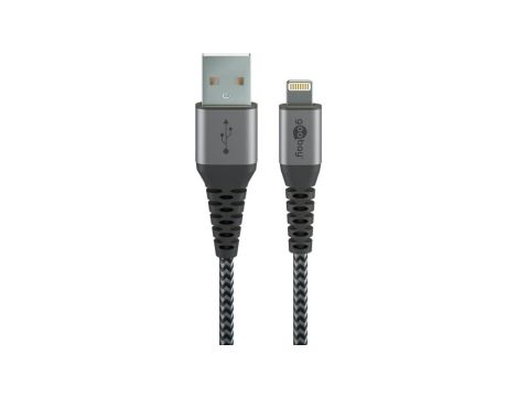 Kabel tekstylny Lightning na USB-A z metalowymi wtyczkami (szary / srebrny) 0,5 m - Długość kabla 0.5 m