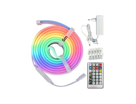 Taśma LED NEON RGB, 12V, 10W/m, 200lm/m, IP65, ze sterownikiem, zasilaczem i pilotem, rolka 5m, DIGITAL-5 HOROZ