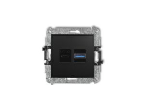 MINI Mechanizm ładowarki USB podwójnej USB C + USB A, 30W max., bez pola opisowego czarny mat 12MCUSBBO-10