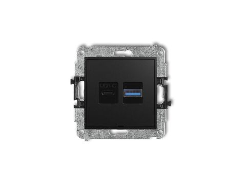 MINI Mechanizm ładowarki USB podwójnej USB C + USB A, 30W max., bez pola opisowego czarny mat 12MCUSBBO-10