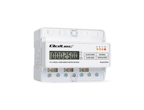 Qoltec Trójfazowy elektroniczny licznik miernik zużycia energii na szynę DIN 400V 100A LCD LED 7P