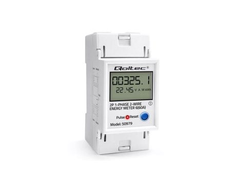 Qoltec Jednofazowy elektroniczny licznik zużycia energii na szynę DIN RESET licznik okresowy i stały 230V 60A LCD...