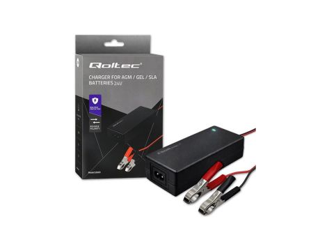 Qoltec Automatyczna ładowarka do akumulatora AGM GEL STD Prostownik 24V 2A 48W LED Kabel 1.8m