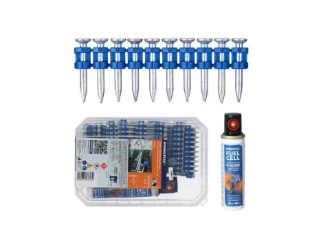 Gwoździe do betonu 2,7x38mm ocynkowane, gładkie łączone plastikiem 500 sztuk + 1x gaz do osadzaka R-SC40II Rawlplug R-KNC-6/38/5