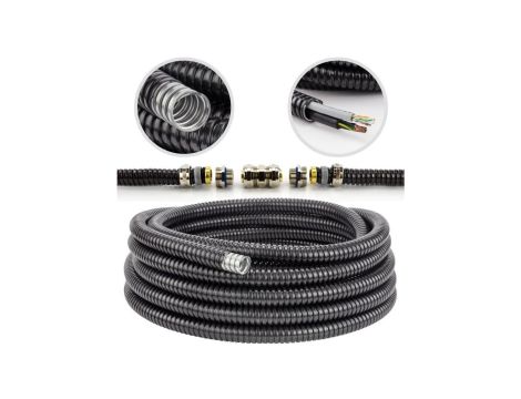 Peszel ochronny metalowy Anaconda Multitite roz.20 rura karbowana elastyczna FCC w powłoce PVC 1250N UV IP67 czarny 50m
