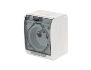 Gniazdo zasilające pojedyncze natynkowe hermetyczne IP44 białe z klapką transparentną 2P+Z 16A HERMES ELEKTRO-PLAST NASIELSK