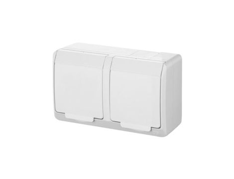 Gniazdo zasilające podwójne natynkowe hermetyczne IP44 białe z klapką białą 2x 2P+Z 16A HERMES ELEKTRO-PLAST NASIELSK