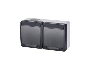 Gniazdo zasilające podwójne natynkowe hermetyczne IP44 antracytowe z klapką antracytową 2x 2P+Z 16A HERMES ELEKTRO-PLAST NASIELS