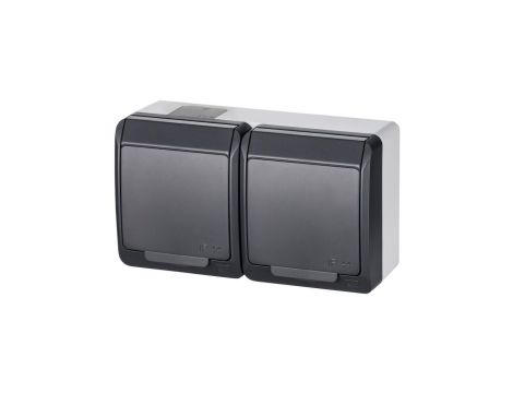 Gniazdo zasilające podwójne natynkowe hermetyczne IP44 antracytowe z klapką antracytową 2x 2P+Z 16A HERMES ELEKTRO-PLAST NASIELS