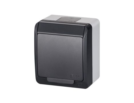 Gniazdo zasilające pojedyncze natynkowe hermetyczne IP44 antracyt z klapką antracytową 2P+Z Schuko 16A HERMES ELEKTRO-PLAST