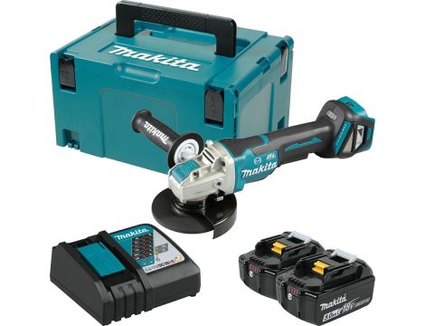 MAKITA SZLIFIERKA KĄTOWA  18V 125mm DGA518ZJU 2x5,0Ah REG.OBR. BL WŁĄCZNIK ŁOPATKOWY X-LOCK