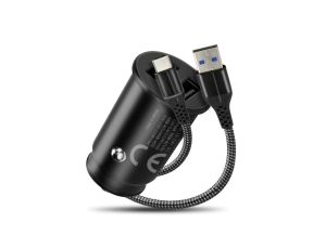 Ładowarka samochodowa everActive CC-25C dwa gniazda USB 12W + kabel USB-C 1m