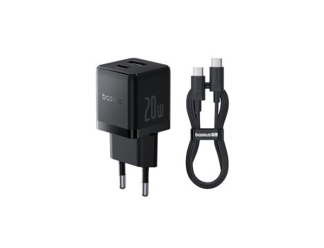 Baseus Palm P10111608113-01 20W szybka ładowarka sieciowa z gniazdem USB + USB-C PD 3.0 + kabel 1m