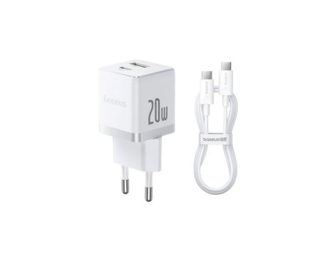 Baseus Palm P10111608213-01 20W szybka ładowarka sieciowa z gniazdem USB + USB-C PD 3.0 + kabel 1m