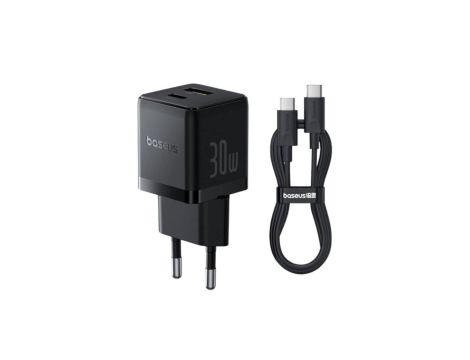 Baseus Palm P1011160A113-01 30W szybka ładowarka sieciowa z gniazdem USB + USB-C PD 3.0 PPS + kabel 1m