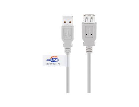 Przedłużacz USB 2.0 Hi-Speed z certyfikatem USB, Szary - Długość kabla 3 m