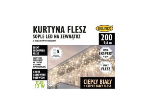 Lampki Bulinex kurtyna sople 200led biały ciepły 9.6m biały ciepły flesz gruby przewód