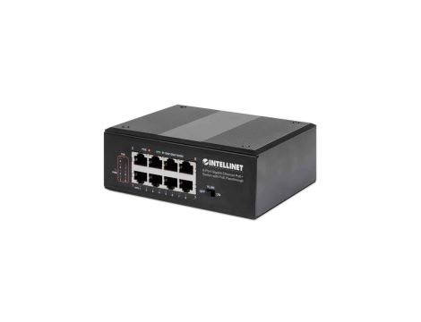 Switch Gigabit 8xPoE+ Passthrough zasilany PoE lub AC, VLAN