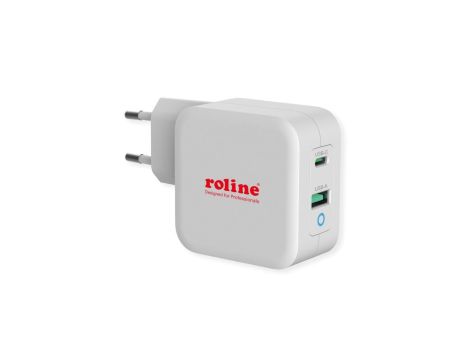 Ładowarka USB ROLINE z wtyczką Euro, 2 porty (Typ-A QC3.0, Typ-C PD), 65W