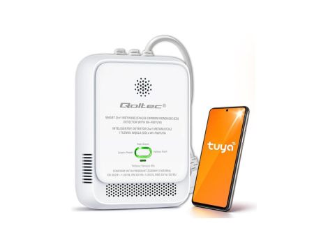 Qoltec Certyfikowany Czujnik 2w1 wycieku gazu ziemnego i tlenku węgla (czadu) detektor CH4 CO NG Tuya Wi-Fi...