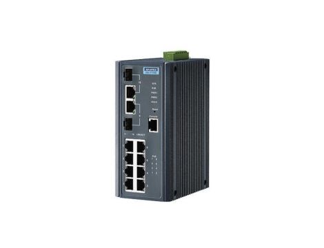 Zarządzalny przełącznik sieciowy warstwy 2 (L2) z PoE, 8 portami GE i 2 portami combo Gigabit RJ-45 lub SFP EKI-7710G-2CPI-BE