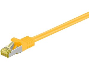 RJ45 patchkabel, CAT 6A S/FTP (PiMF), 500 MHz z CAT 7 kable surowym, Żółty - Długość kabla 15 m