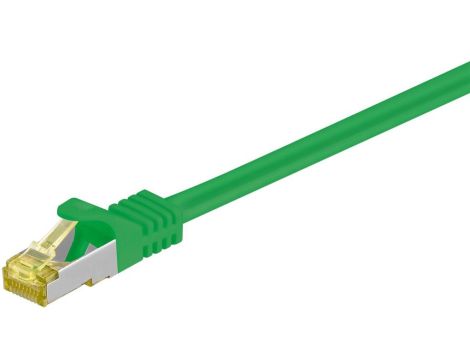 RJ45 patchkabel, CAT 6A S/FTP (PiMF), 500 MHz z CAT 7 kable surowym, Zielony - Długość kabla 15 m