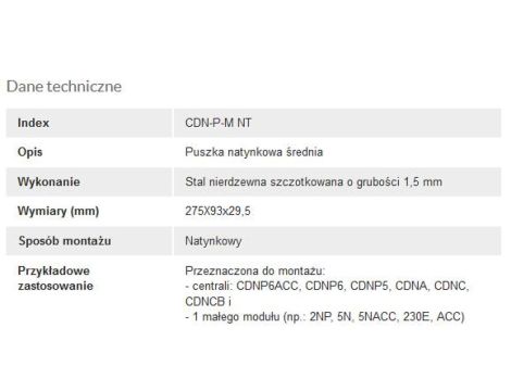 ACO CDN-P-M NT Ramka natynkowa średnia CDN z daszkiem, do CDNP5/6, CDNC/B, CDNA