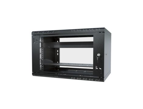 Szafa wisząca RACK 19 6U 350mm drzwi szklane czarna z półką i maskownicą