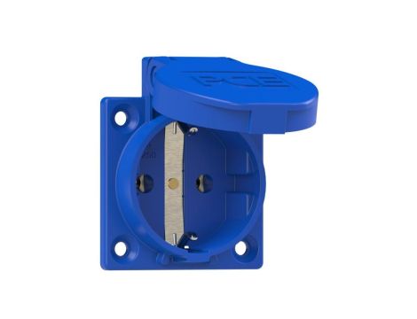 Gniazdo prądowe z klapką 2P+Z Schuko 16A 230V stałe IP54 P-Nova+ PCE tablicowe, do obudowy niebieskie