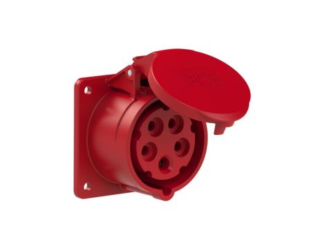 Gniazdo siłowe z klapką 5p 16A 400V tablicowe proste IP54 75x75mm TWIST PCE do obudowy czerwone