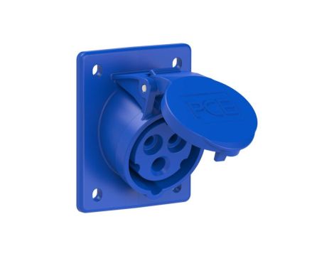 Gniazdo stałe z klapką 3p 16A 230V IP44 tablicowe skośne 70x85mm TWIST PCE do obudowy niebieskie