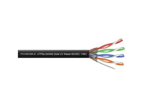 Przewód UTP5E drut Cu UV czarny MAXCABLE miedź
