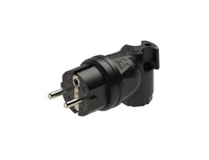 Wtyczka prądowa kątowa gumowa 2P+Z Uni-Schuko 230V 10/16A czarna IP44 TAURUS PCE na kabel pełna guma
