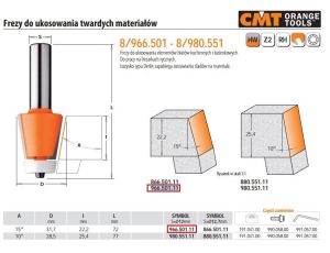 CMT FREZ HM A=15 D=31,7 I=22,2 S=12 DO UKOSOWANIA TWARDYCH MATERIAŁÓW