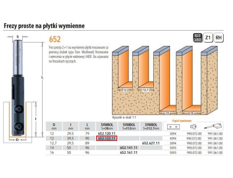 CMT FREZ HM D=12 I=39,5 L=90 S=8 Z=1 PROSTY NA PŁYTKI WYMIENNE - 2