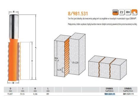 CMT FREZ HM D=15,87 I=51,5 R=4,36 S=12%% L=89