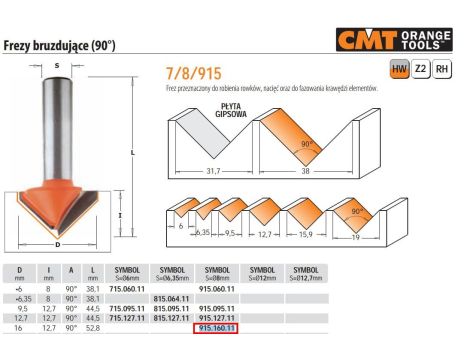 CMT FREZ HM D=16 I=12,7 A=90 S=8 BRUZDUJĄCY.