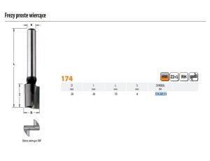 CMT FREZ HM D=20 I=30 L=70 S=8  PROSTY WIERCĄCY