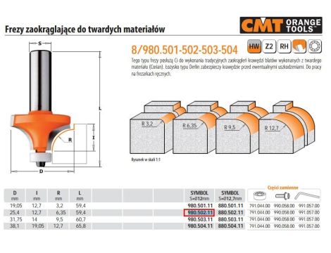 CMT FREZ HM R= 6,25 D=25,4 I=12,7 S=12.. ZAOKRĄGLAJĄCY DO TWARDYCH MATERIAŁÓW