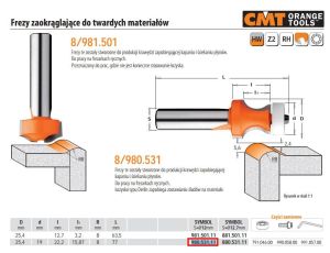 CMT FREZ HM R= 8D=25,4 I=22,2B=15,87S=12 ZAOKRĄGLAJĄCY DO TWARDYCH MAT. + ŁOŻ