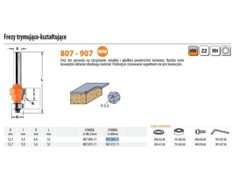 CMT FREZ HW D=12,7 I=9,52 R=0,4 S=8 TRYMUJĄCO-KSZTAŁTUJĄCY