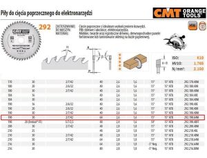 CMT PIŁA TARCZOWA HM 190x30x2,6/1,6 Z=64 CIĘCIE POPRZECZNE, WYKAŃCZAJĄCE