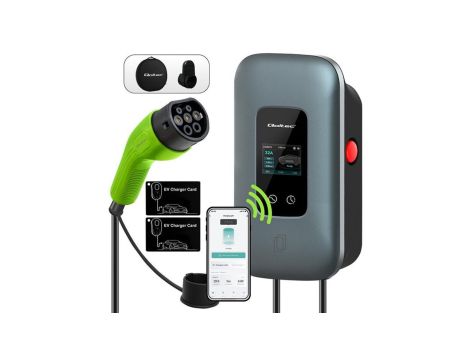 52723 Qoltec Stacja ładowania EV Typ2 3 fazy 22kW 32A Wi-fi LCD RFID TUYA Smart life Wallbox 5m