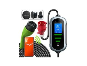 52721 Mobilna ładowarka do samochodu elektrycznego EV z regulacją 2w1 Typ2 7kW 230V CEE 32A Wi-fi TUYA SMART LIFE LCD Wallbox 5m