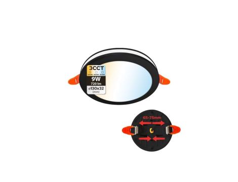Oprawa podtynkowa downlight LED, 9W, 720lm, IP20, 3CCT, okrągła, czarna, PAULA HOROZ